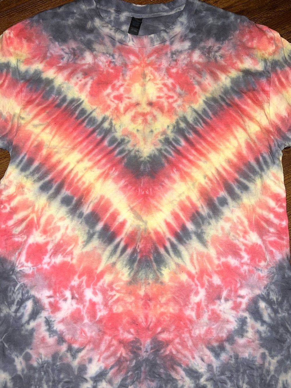 Handmade Tie Dye Flame Orange Red Gray Short Sleeve Cotton Shirt Size L - Picture 3 of 8